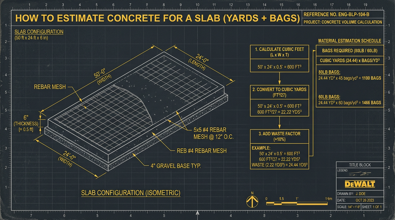 How to Estimate Concrete for a Slab (Yards + Bags)